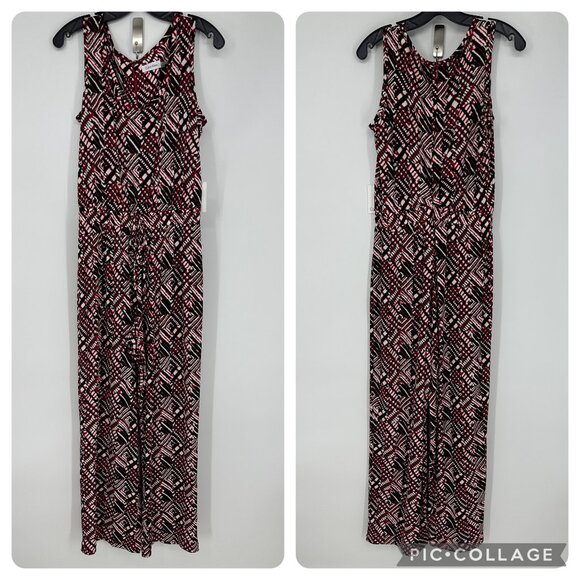 Calvin Klein Wide Leg Jumpsuit 8 Abstract Geometric Print Sleeveless Red Black - Picture 1 of 11